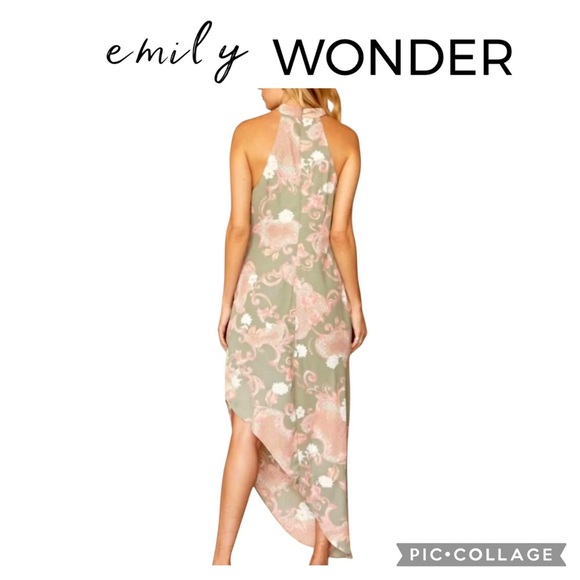 Emily Wonder green pink asymmetrical halter sheath maxi dress size small NWT - Picture 1 of 12